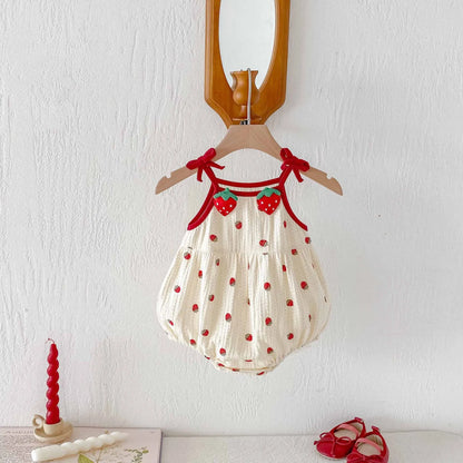 0-2Y Sommer Baby Mädchen Kleidung Erdbeere Druck Infant Mädchen Bodysuit Kleinkind Leibchen Ein Stück.