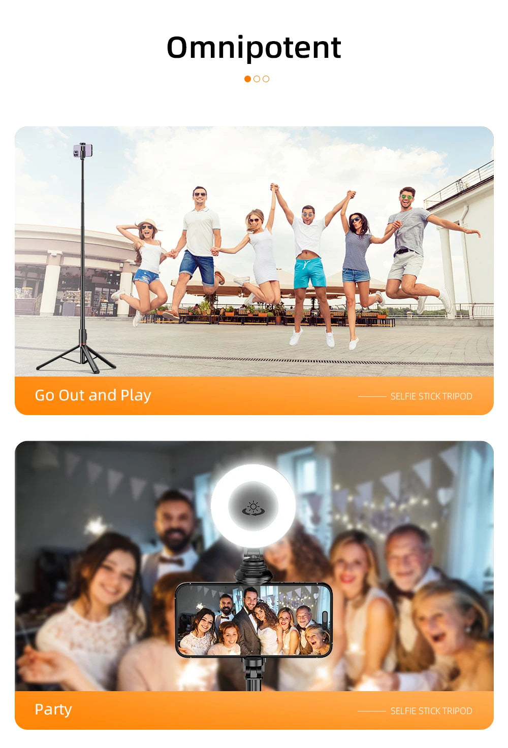 Selfie Stick with Wireless Bluetooth Remote, Portable 72 Inch Aluminum Alloy Selfie Stick Phone Tripod for iOS Android Cellphone.