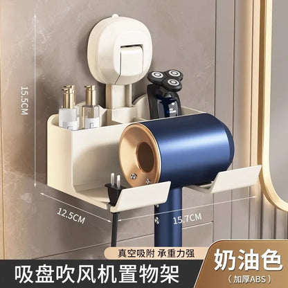 Halterung für Haartrockner, Aufbewahrungsregal mit Saugnapf, ohne Stanztoilette, Aufbewahrungsregal für das Badezimmer, Aufhänger für Haartrockner