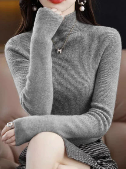 Solide Hälfte Rollkragen Stricken Pullover Frauen Herbst Winter Koreanische Langarm Pullover Mode Alle Spiel Dicke Warme Dünne Jumper Neue