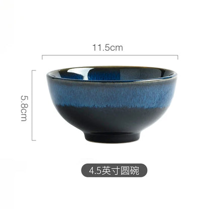 Japanese Blue Kiln Change Ceramic Tableware American Tableware Retro Household Dishes Set Rice Bowl Dishes Restaurant Plate