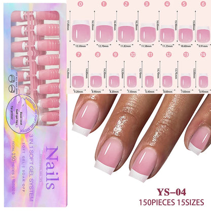 150Pcs/Box Acrylic Press on Nails Full Cover Fake False Tips Soft Gel Extension T-shaped Oval Capsule Almond Sculpted Salon DIY