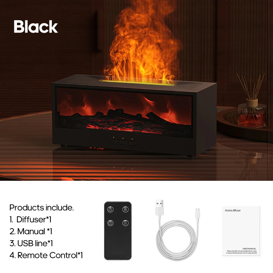 Simulated Fireplace Aroma Diffuser Essential Oil Flame Air Humidifier Remote Control Colorful Ambiance Night Light Creative Gift.