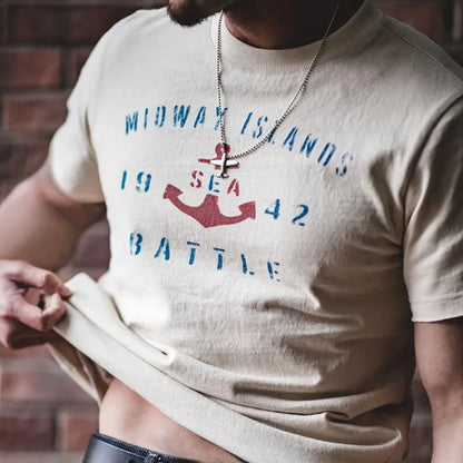 Maden Vintage Letter Print Cotton Short Sleeve T-Shirt Men's Summer Loose Fit Ribbed Crew Neck Tee Casual Street Tops for Daily.