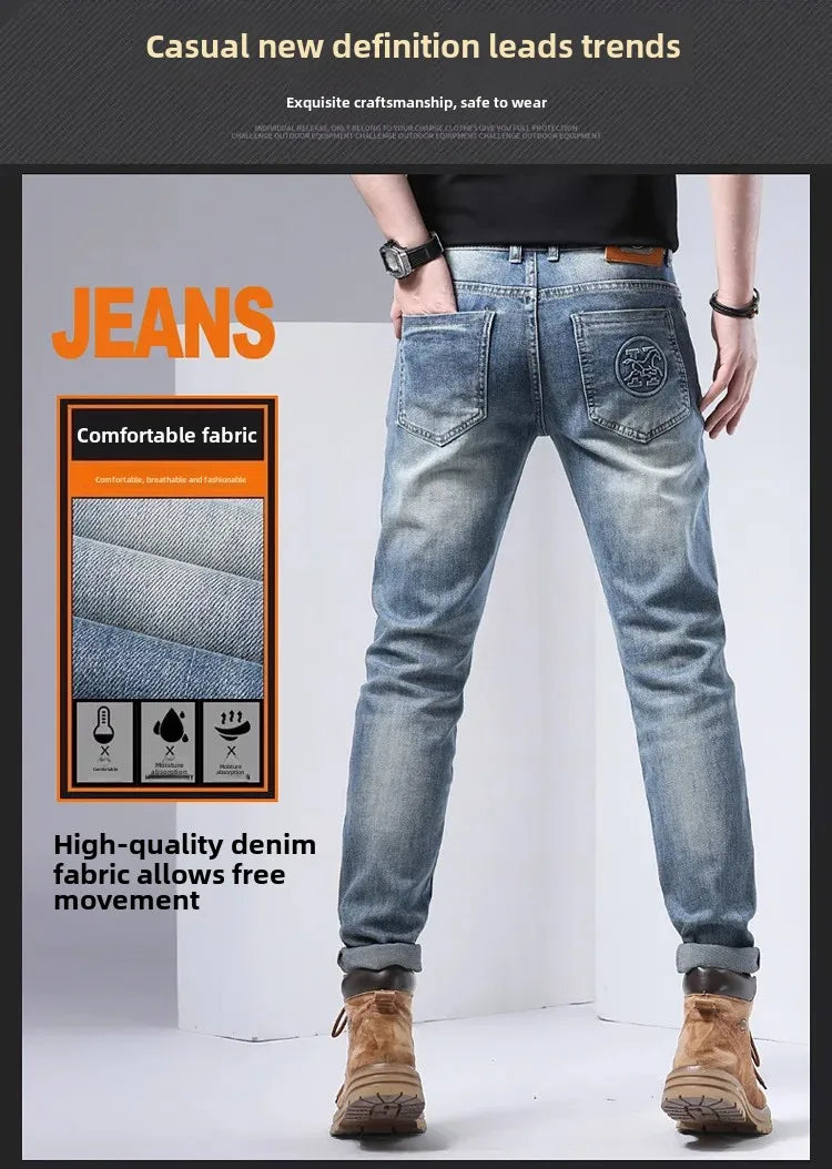 2024 Men's Fashionable Simple Stretch Slim Fit Denim Trousers European Style High Quality Casual Export Men Pants.