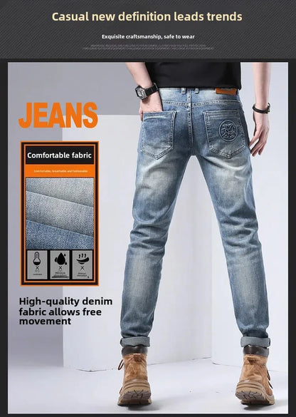 2024 Men's Fashionable Simple Stretch Slim Fit Denim Trousers European Style High Quality Casual Export Men Pants.
