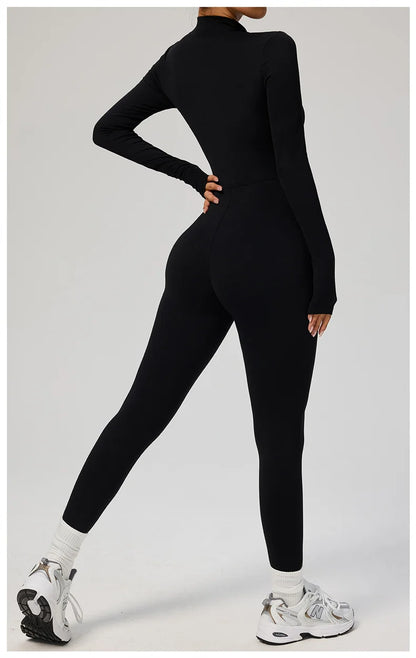 TRY TO BN Sports Yoga Jumpsuit Long Sleeves Zipper Sportswear Fitness Pants Workout Bodysuit One Piece Tights Women Gym Clothing
