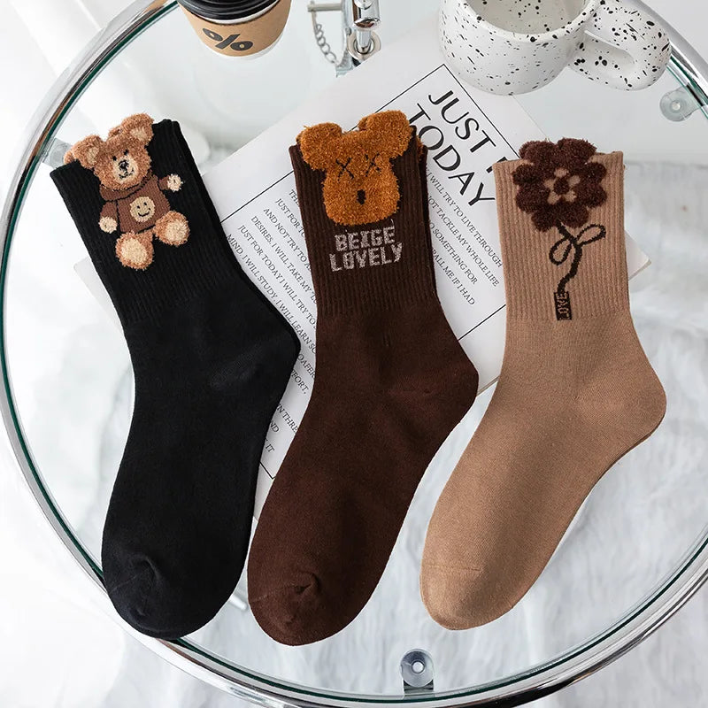 3 Pairs Cool Women Cute Cartoon Cotton Socks Set Female Korean Ladies Japanese Girls Students Short Socks For Women.