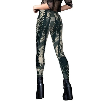 NADANBAO Leggings Women Sporty Pants Camouflage Green Star print Outdoor Hiking Fitness Workout Elastic Sexy Tights Trousers
