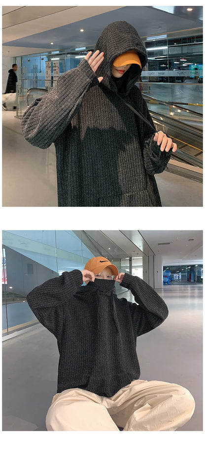 Sweater Men Spring Autumn Men's Hooded Sweater Casual Pullover Warm Knitted Sweatercoat Pull Homme Plus Size 3XL Streetwear.