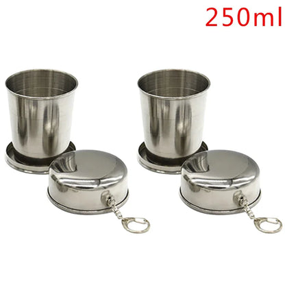 75ml/150ml/250ml Stainless Steel Folding Cup Portable Outdoor Travel Camping Telescopic Cup with Keychain Water Coffee Handcup.