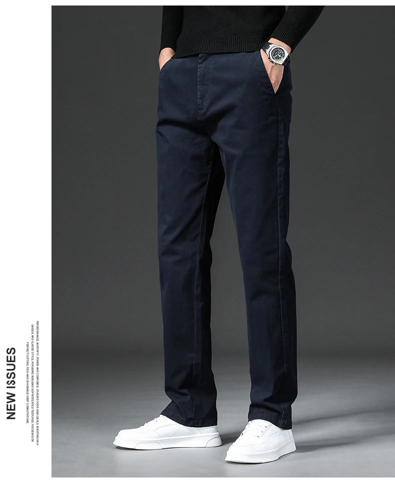 New in Spring Casual Pants Men Straight Fit Cotton Stretch Chino Trouser Male Formal Work Business Dress Khaki Fashion Regular.