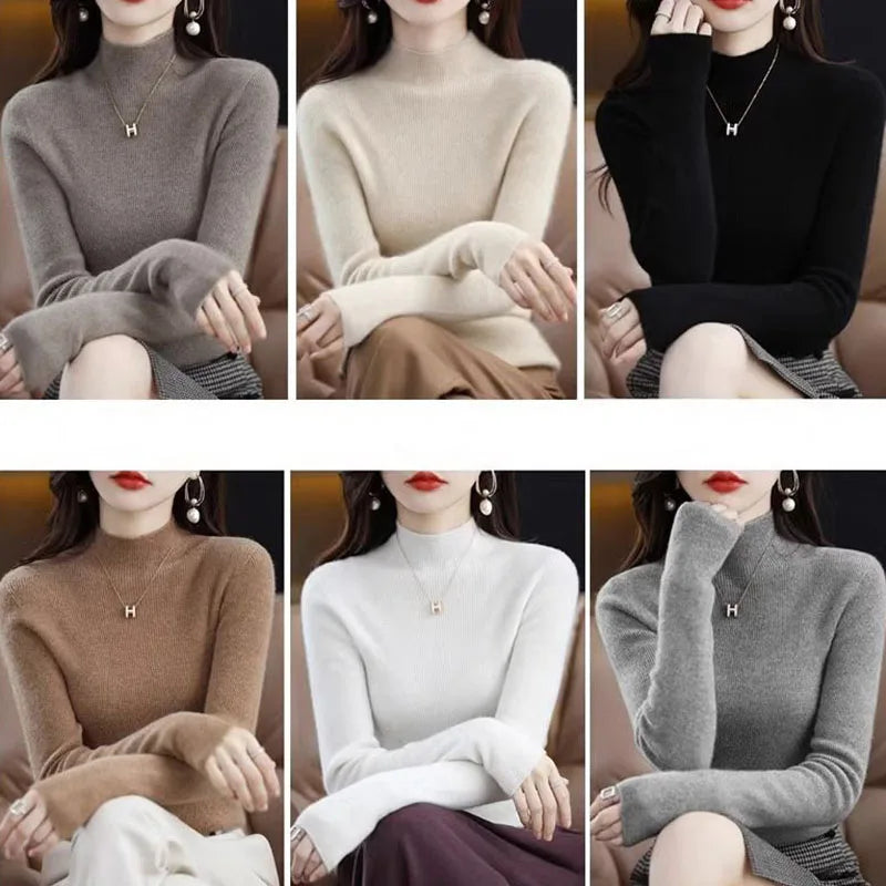 Solide Hälfte Rollkragen Stricken Pullover Frauen Herbst Winter Koreanische Langarm Pullover Mode Alle Spiel Dicke Warme Dünne Jumper Neue.