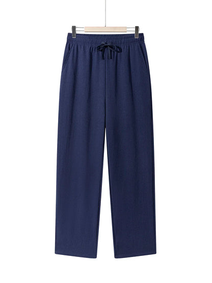 Summer Men's Straight Trousers Casual Solid Color Breathable Drawstring Long Pants Sweatpants Streetwear Men Baggy Pants.