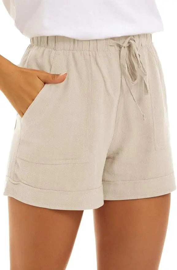 2025 Summer New Women's Shorts Loose Linen Casual Pockets Solid Color High Waist Wide Leg Pants