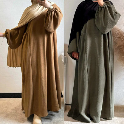 Winter Corduroy Abaya Warm Muslim Dress Closed Abayas for Women Dubai Luxury Turkey Kaftan Hijab Robe Ramadan Eid Islam Clothes.