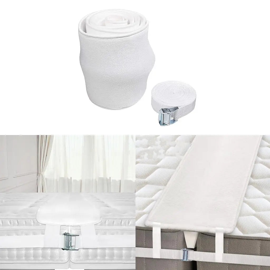 Polyester Fiber Bed Bridge Connector Twin to King Converter Kit with Adjustable Strap for Family Travel Bedding Accessories.