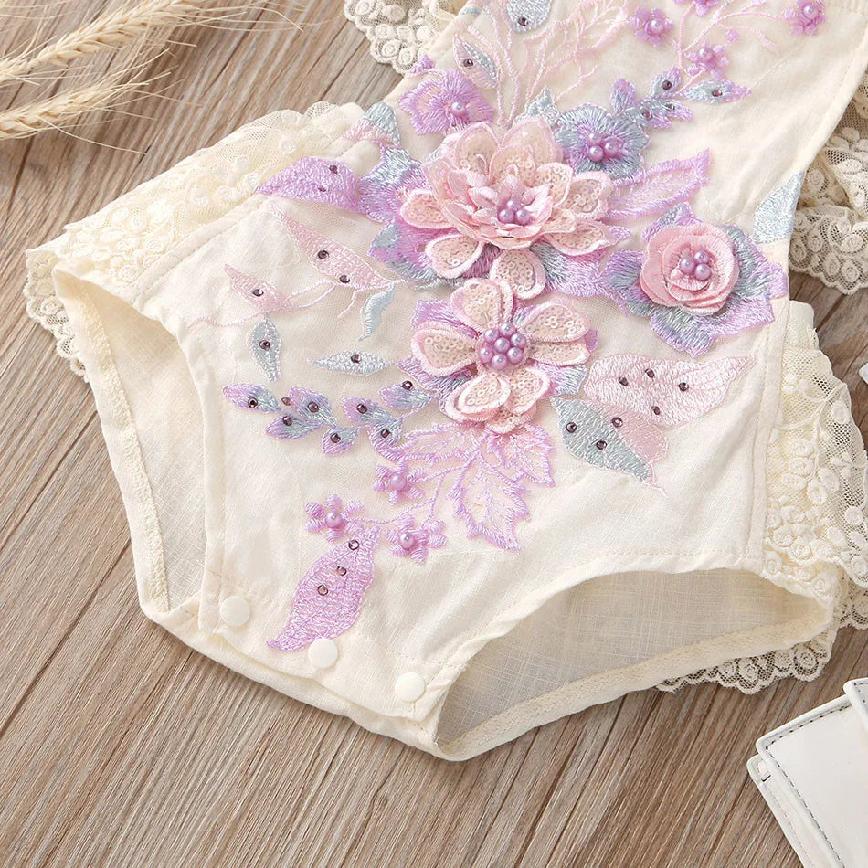 Sommer Baby Kleidung Kleinkind Junge Mädchen Floral Applikationen Body Kleinkind Kinder Rüschen Spitze Strampler Baby Einteiliges 0-24 monate.