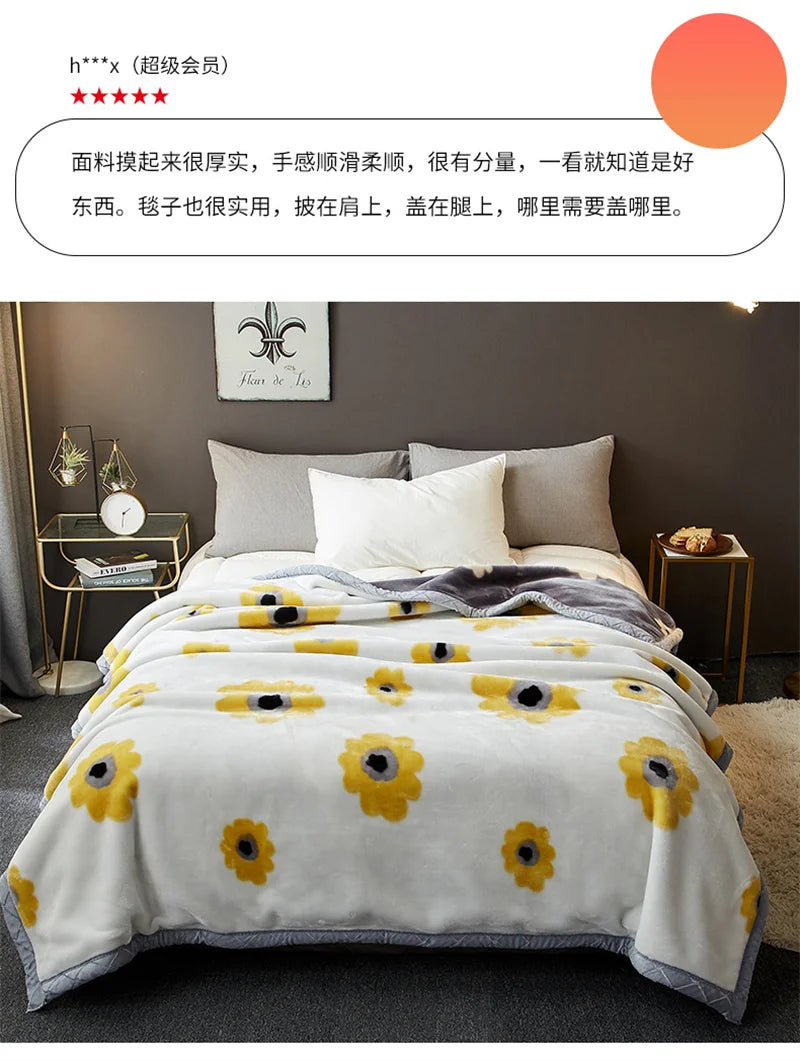 Double Sided Printed Autumn Winter Blankets for Bed Soft Warm Encrypted Flocking Raschel Blanket Skin Friendly Weighted Blanket