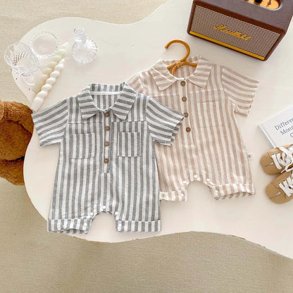 2024 sommer Infant Gestreiften Baby Jungen Strampler Kurzarm Muslimischen Babe Jungen Polo Body Dünne Lose Neugeborenen Jungen Outfits.