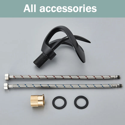 Rozin Luxury Black Basin Faucet Grey Bathroom Waterfall Mixer Tap Brass Deck Mount Modern Style Hot Cold Water Sink Mixer Crane