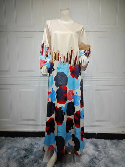 Uni Arab Saudi Printing Sequins Long Dresses Galabia Muslim Eid Women Abayas Islam Clothing Turkish African Kebaya 2025 New