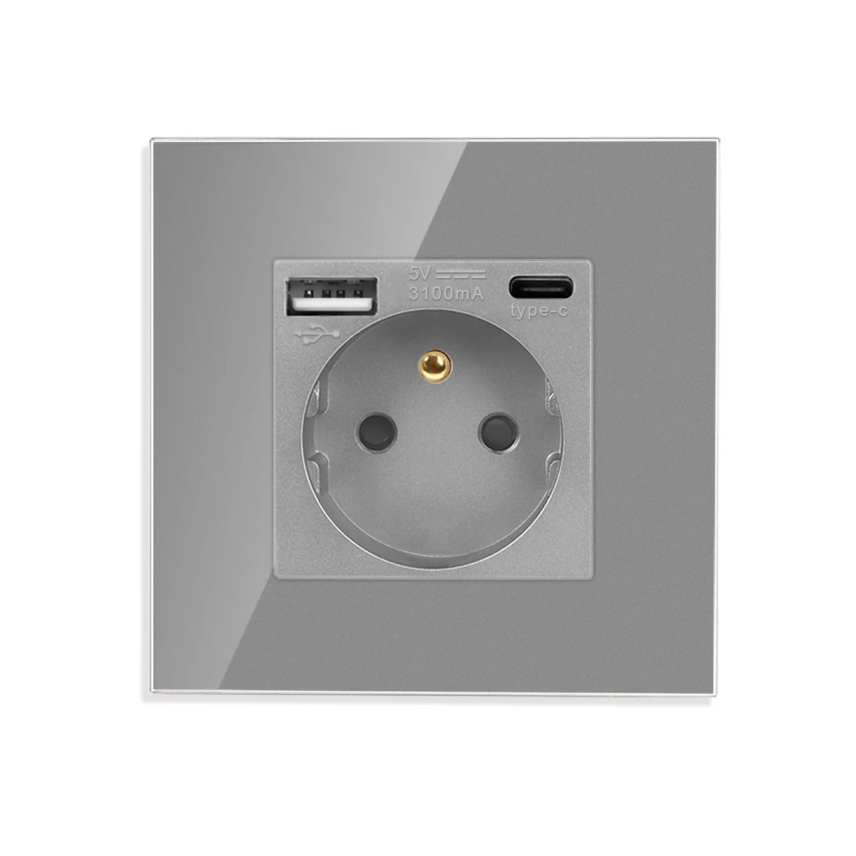 Frankreich Standard Doppelsteckdosen Französische Typ-C-Steckdosen 110-250 V Glasscheibe USB-Ladeanschluss Elektrischer Stecker Heimwerker.