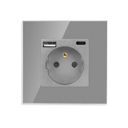 Frankreich Standard Doppelsteckdosen Französische Typ-C-Steckdosen 110-250 V Glasscheibe USB-Ladeanschluss Elektrischer Stecker Heimwerker.