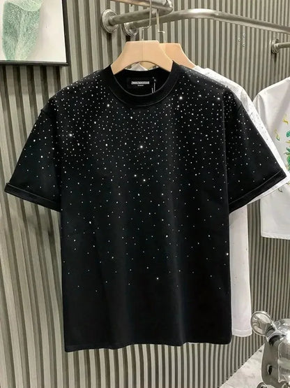 New Luxury Men's T-shirt Hot Diamond Printed Half Sleeve Fashion Round Neck Casual Summer High-end Men Tops T Shirts.