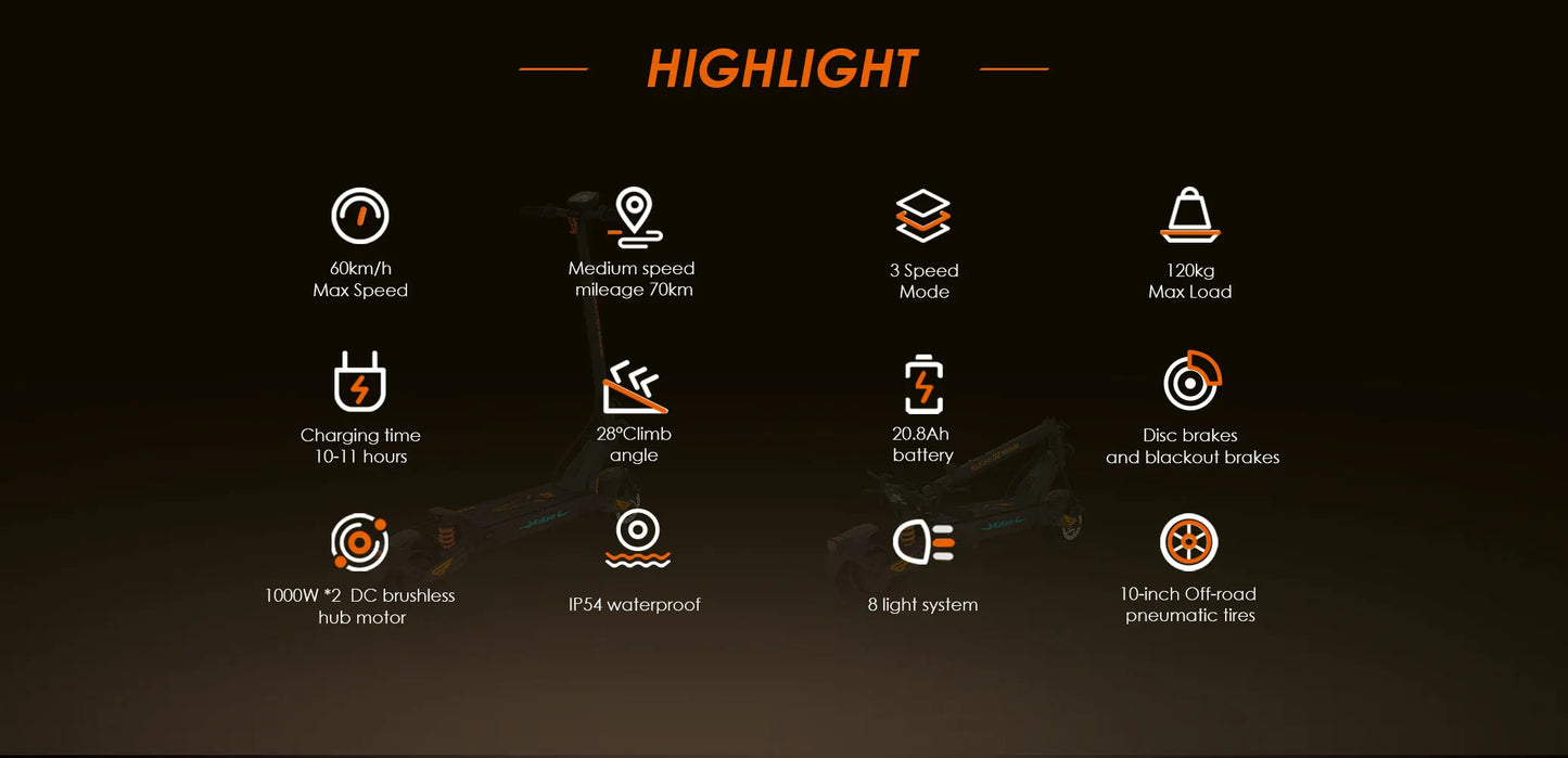 KuKirin G2 Master Electric Scooter 1000W*2 Dual Motor 52V 20.8Ah 60km/h Max Speed Front&Rear Disc Brake Hydraulic Shock Absorber.