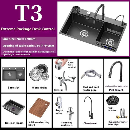 Water Catalyst Stainless Steel Kitchen Sink Multifunctional Smart Double slot Cleaning Ingredients Dishes Kitchen Sink