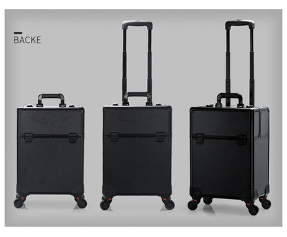 TravelRolling Makeup Train Case Large Capacity Cosmetic Trolley, Aluminum Professional Travel Case with Key