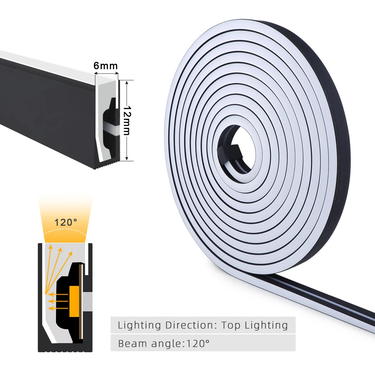 Waterproof COB LED Strip Lights 24V Flexible Neon Light Black Silicone Tube Linear Dimmable Lighting with Touch Sensor Switch.