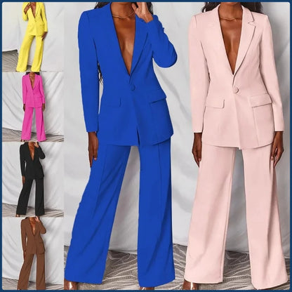 2025 ZL1396 Autumn New Cross-Border Women's Fashion Elegant Long Sleeves Suit Straight-Leg Trousers Suit Already In Stock.