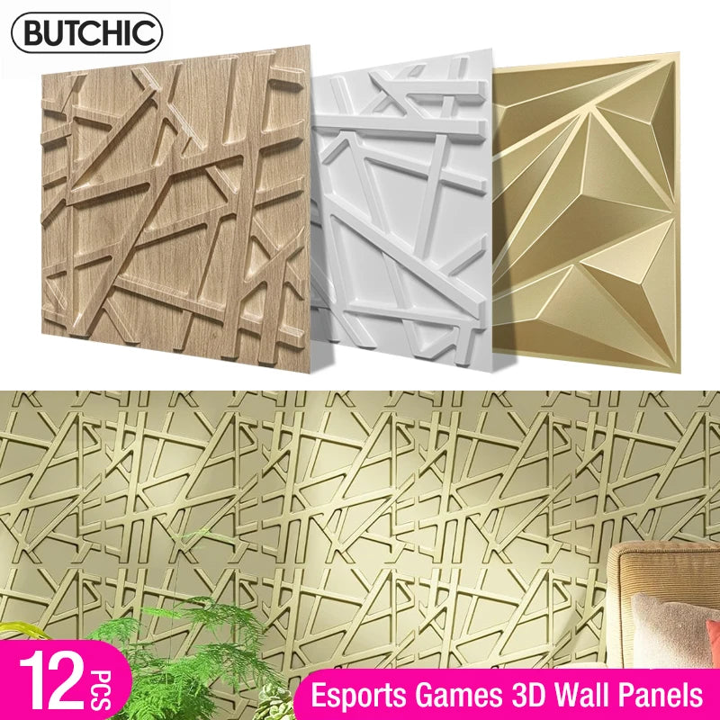 12pcs 30x30cm 3D Stereo Wall Panel Diamond Champagne gold Wood grain tile 3D wall sticker Wood grain living room Bathroom paper