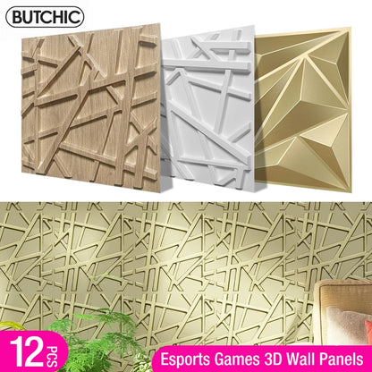 12pcs 30x30cm 3D Stereo Wall Panel Diamond Champagne gold Wood grain tile 3D wall sticker Wood grain living room Bathroom paper