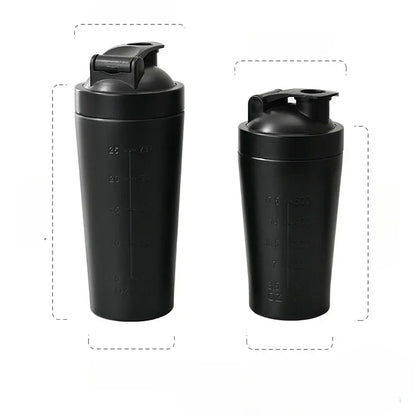 Stainless Steel Protein Powder Shaker Bottle with Steel Ball and Scale Leak Proof Gym Fitness Sport Whey Shakes Cup.