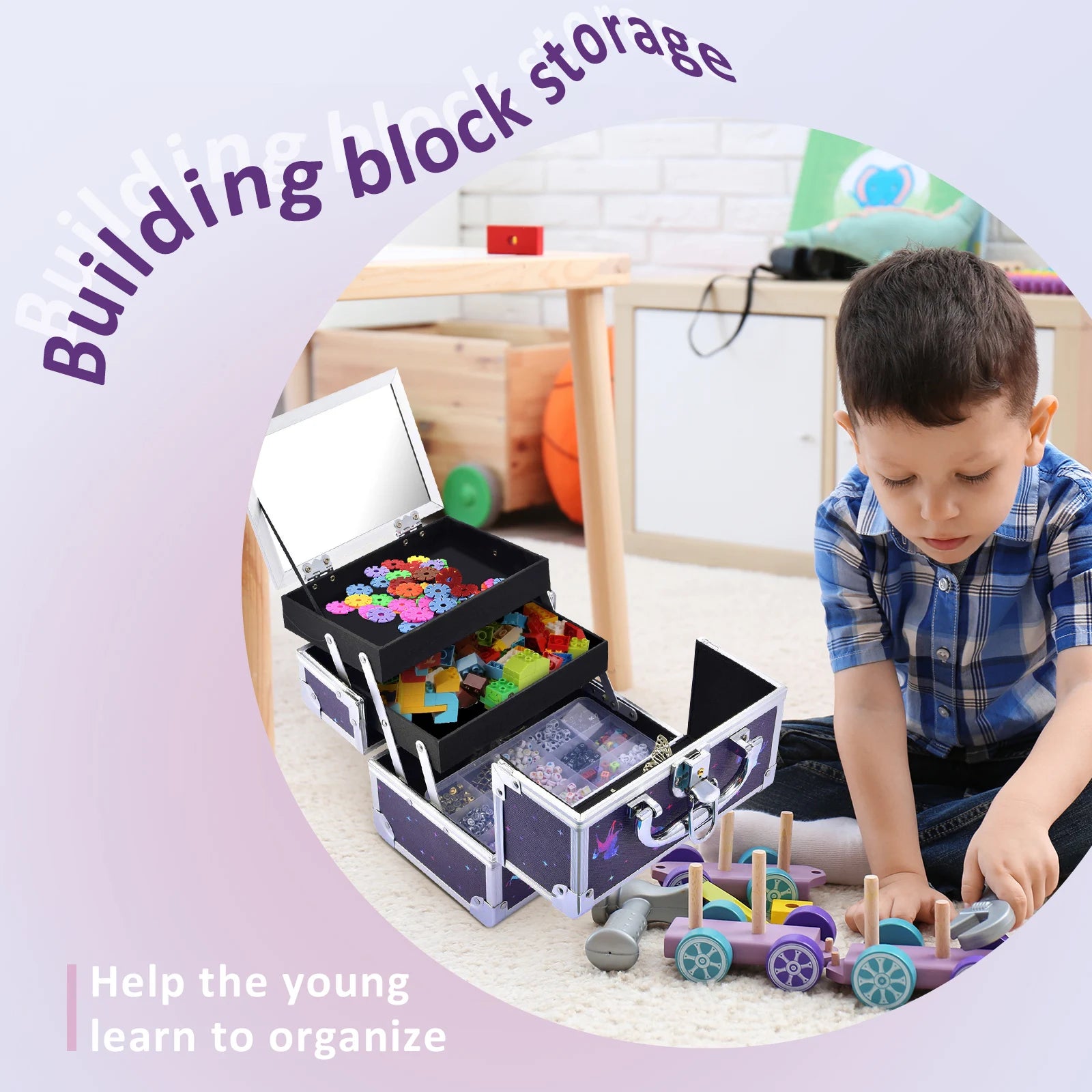 Makeup Case Portable Lock Alloy Unicorn Cosmetic Jewelry Nail Hair Accessories Storage Box with Mirror 2 Trays Make-up Suitcase.