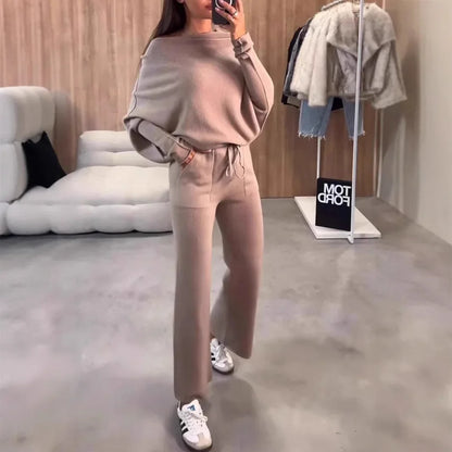 Women Pant Set Two Piece Sets Tracksuit Round Neck Sweatshirts Jogger Lace Up Elastic Waist Long Pants Sport Loose Matching Sets.