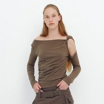 PixieKiki Twisted Hollow Out Off Shoulder Long Sleeve Tops 2000s Clothes Y2k Asymmetrical T Shirts for Woman P85-BE15.