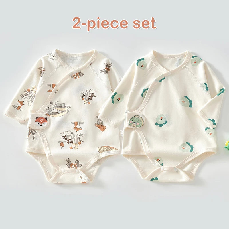 Ircomll 2-teiliger Frühlings- und Herbst-Body für Neugeborene, Baumwolle, langärmelig, Kleidung, Säuglingskleidung, Pyjama, Overalls für Mädchen und Jungen, 0–6 Monate