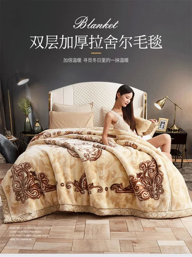 European Style Warm Raschel Blanket for Winter High End Soft Thicken Warmth Weighted Blanket Double Side Flocked Comforter Duvet.