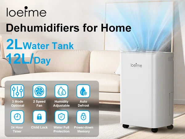 Electric 12L/Day Compressor Dehumidifier Air Purifier with Humidistat 24H Timer LCD Display Portable with Wheels for Home Damp.