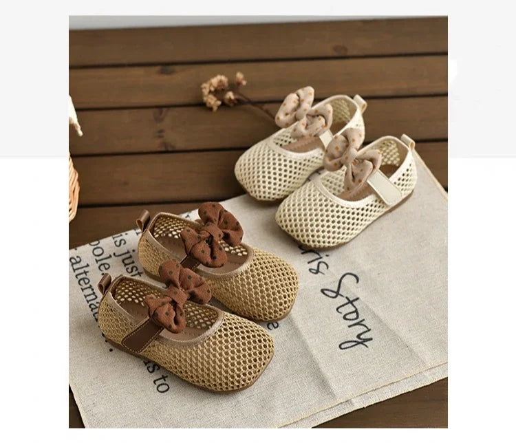 Children Girls Mesh Sandals Baby Summer Toddlers Fashion First Walker Shoes Causal Bowknot Sweet Kids Soft Sandals Breathable.