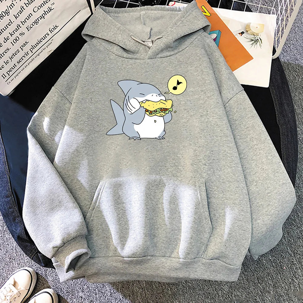 Jeff The Landshark Cute Hoodies Cartoon Print Harajuku Manga Sweatshirt Long-sleeved Fleece Clothing Sudaderas Casual Pullovers.