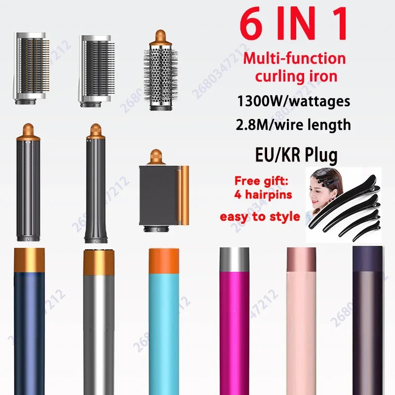 Professional 6IN1 1300W Multi-Functional Hair Styler - Dry, Straighten, Curl with Brush, Ideal for Salon & Home Use.