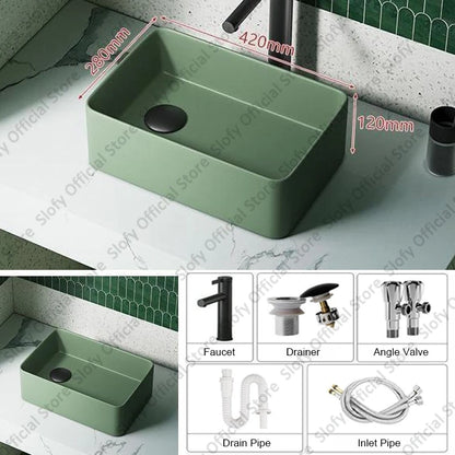 Grünes Haushalts-Hotel-Badezimmerwaschbecken, einfaches künstlerisches Keramik-Waschbecken über der Theke, Sockelwaschbecken, Balkon, Waschmaschine, Waschbecken