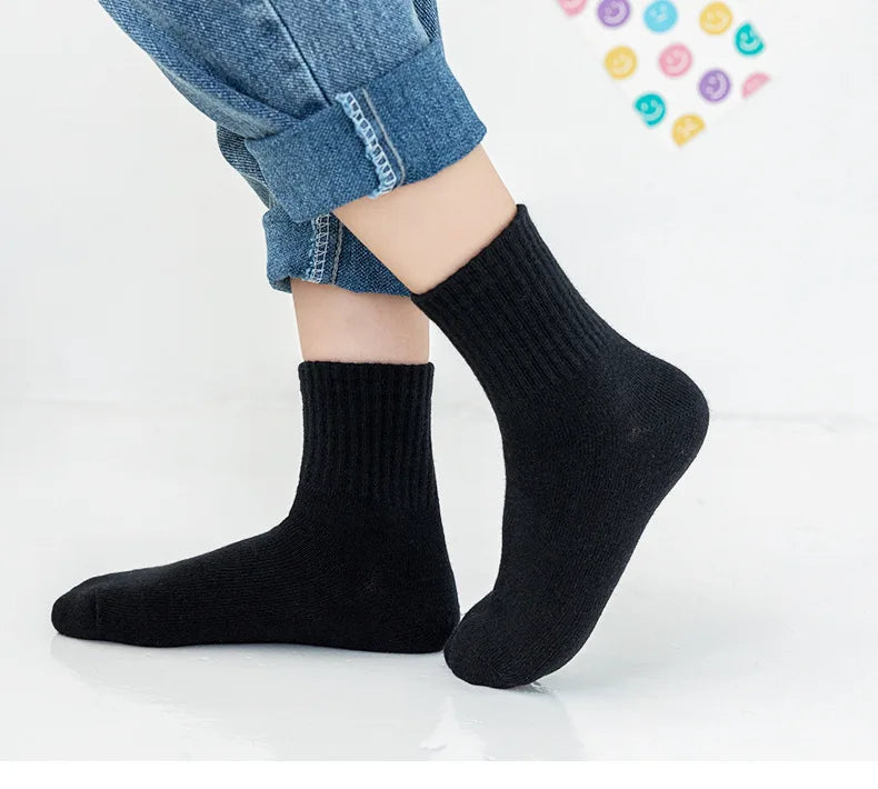 5 Pairs Pure Cotton Children Boy Socks Black White Grey Solid Color Unisex Breathable Sports School Socks Baby Girl Calf Socks.