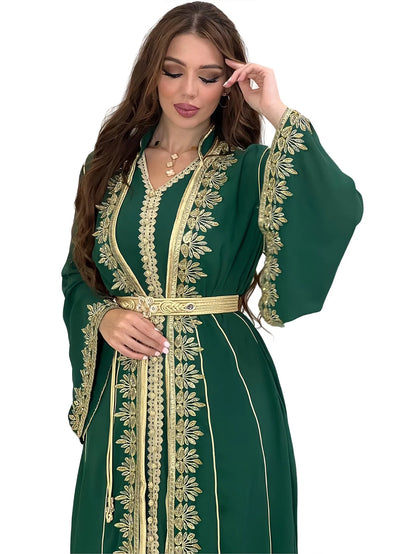 Eid muslimische Frauen Party Stickerei Kleider 2 Stück Set Jalabiya Ramadan Islam Vestidos arabische Robe Marokko Dubai Abayas Kaftan.