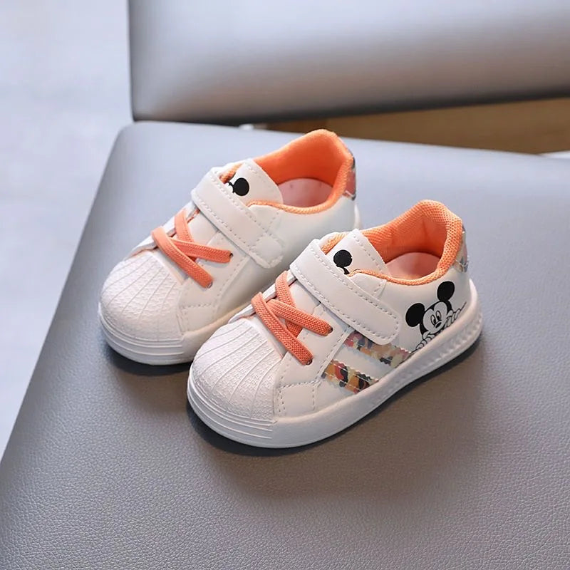 Disney White Casual Shoes For Baby Boy Girl Brand Children Sneaker Mickey Mouse Kids Shoes Toddler Walking Shoes Size 15-25.